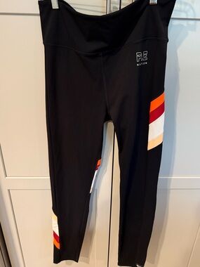 P.E Nation Black Leggings with Orange, Red, Cream & White Colorblock Stripes XL
